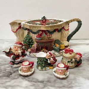 Vintage Popular Imports 1996 Twas The Night Before Christmas Teapot & Figurines